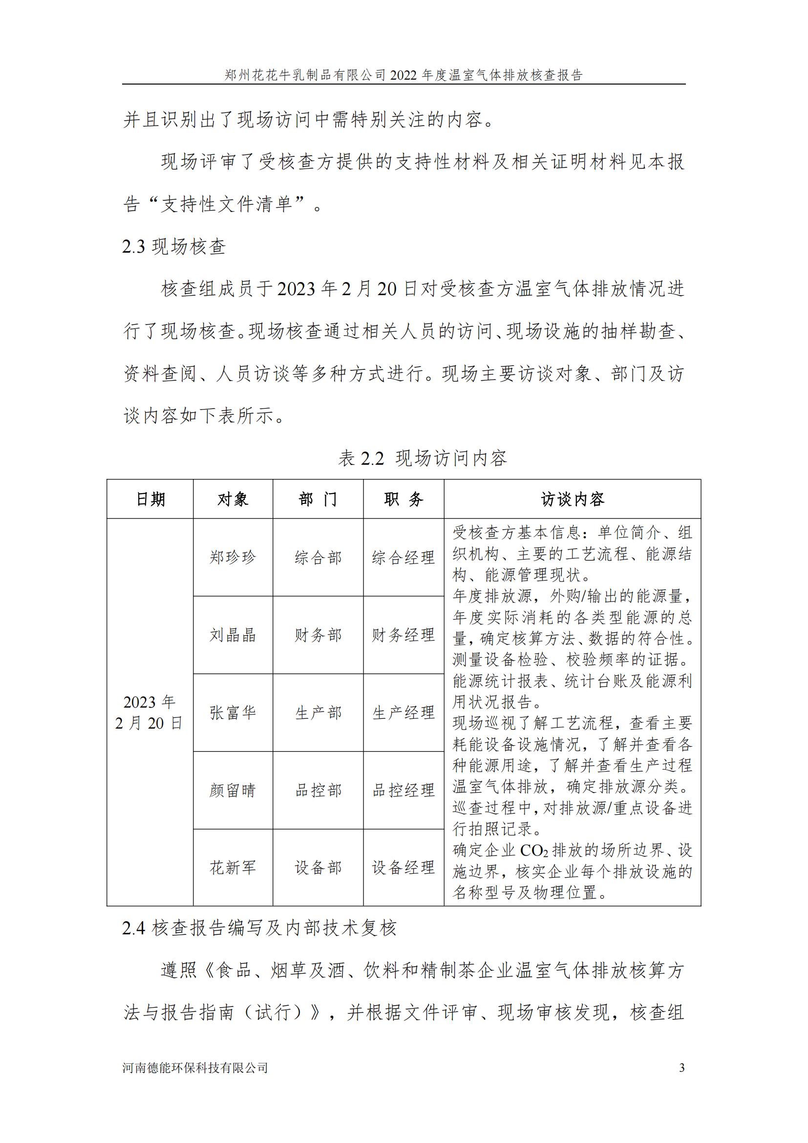 《郑州登录入口乳制品有限公司2022年度温室气体排放核查报告》公示